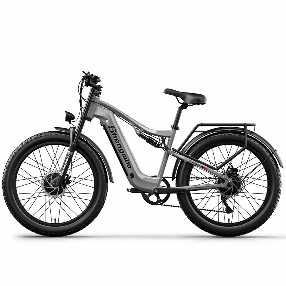 Electric Bicycle Shengmilo 26" 1000Wx2 Motor Full Suspension 48V 17.5AH Adult Ebike Top Speed 45Km/h 7 Speed Grey S600