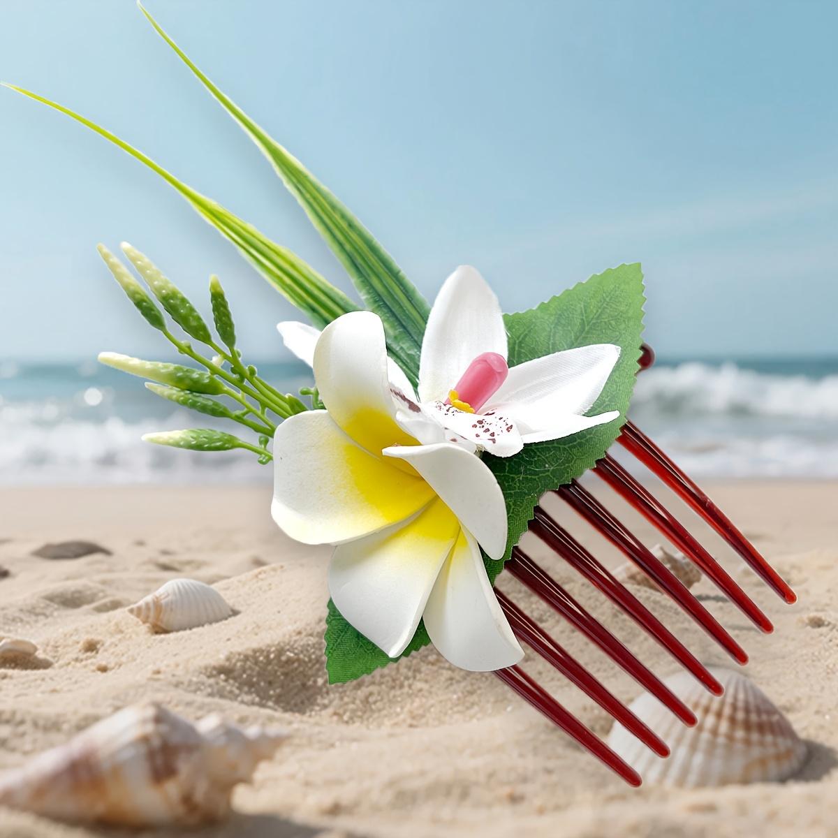 

1pc Hawaiian Foam Artificial Flower Side Comb, Faux Orchid Hair Comb for Bridal Wedding, Hawaiian Beach Tropical Wedding Party Decoration белый