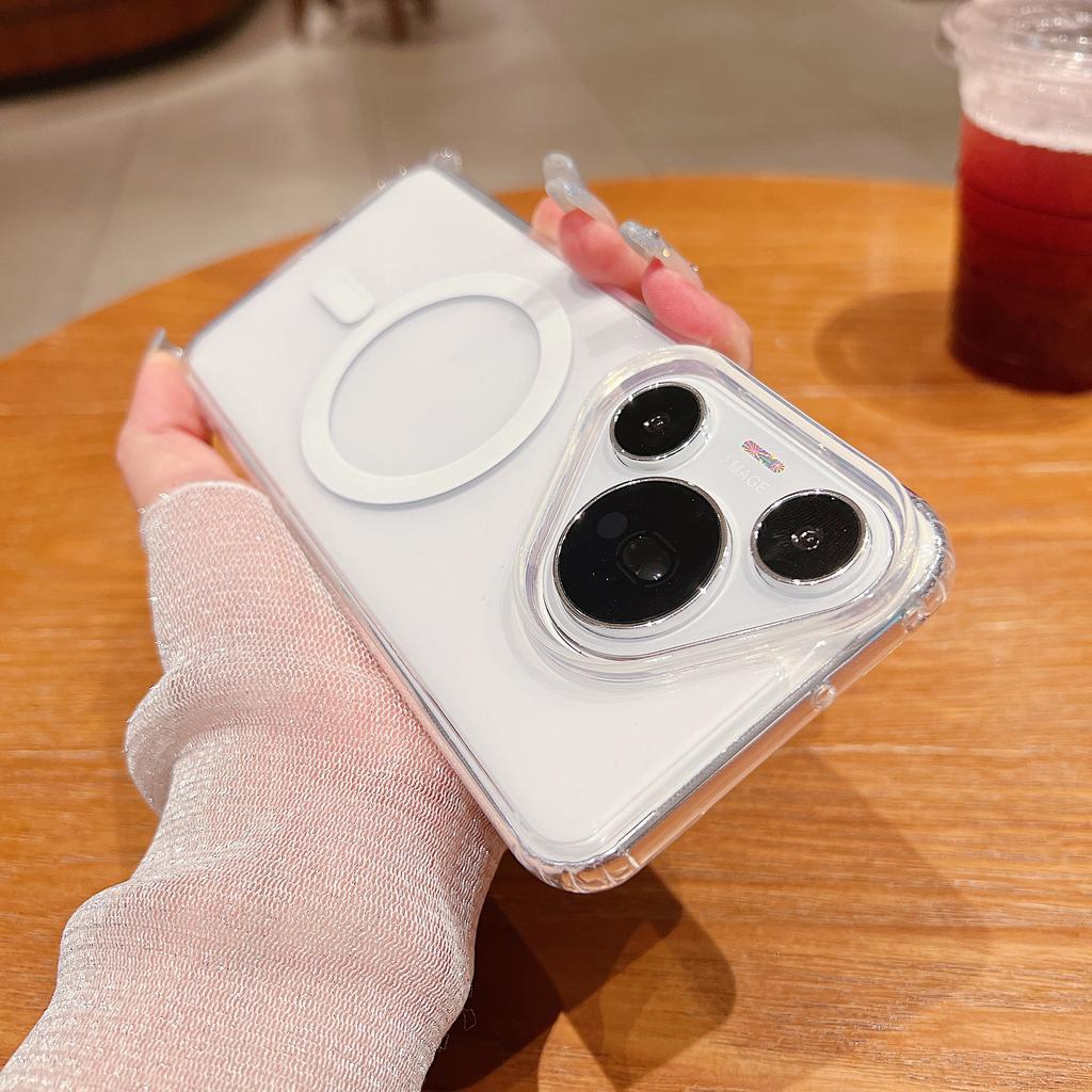 Transparent Acrylic Magnetic For Magsafe Case For Huawei Pura 70 P70 Ultra Mate 60 Pro Plus Airbags Shockproof Ultra Slim Cover