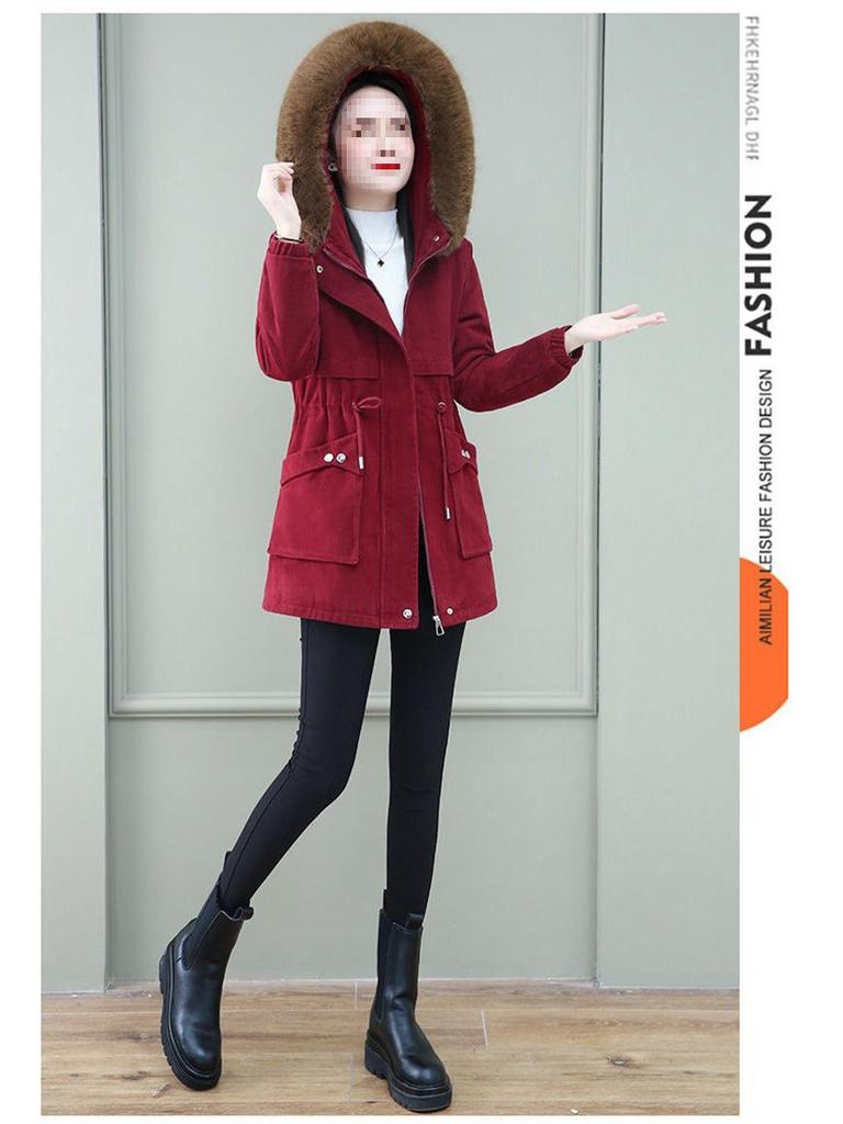 Women's Mid-Length Parka: Winter 2025 Edition - Loose Fit Lambswool & Velvet Padded Cotton Jacket