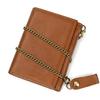 Vintage Genuine Leather Men Wallet Crazy Horse Leather Male Cowhide Trifold Card Holder Wallet with Metal Chain
