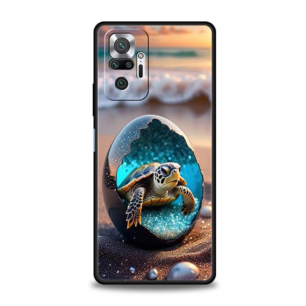 Ocean Animal Cute Dolphin Sea Turtle Phone Case For Xiaomi Redmi Note 14 13 5G 10 11 12 Pro Plus 4G 14C 13C 12C 10C Black Cover