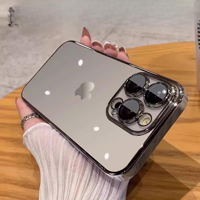 Applicable To IPhone16 Electroplated Tpu Transparent Mobile Phone Case Apple 15 with Lens Film 14pro Anti-fall Protection Case 13