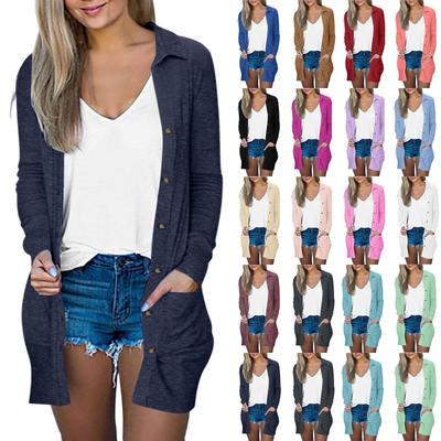 Women's Fashion Cardigan Lightweight Long Sleeve Button Loose With Pocket Solid Color Jacket