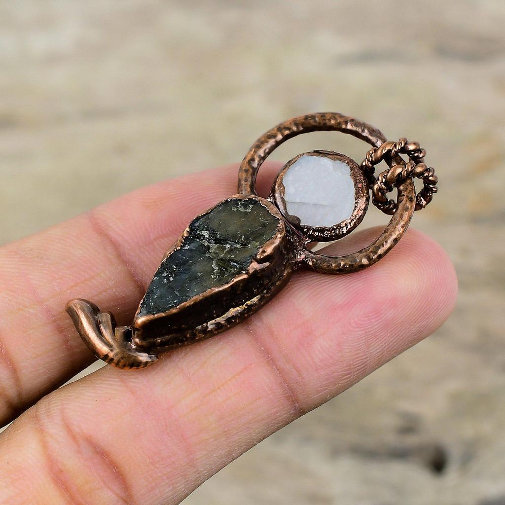 Labradorite Rough Pendant Mother Of Pearl Pendant Electroformed Copper Pendant Handmade Gemstone Jewelry Gift For Him Electroformed Jewelry