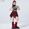 Kids Hip Hop Crop Top Plaid Street Dance Skirt Girls Ribbon Pleated Skirts Teens Jazz Cool Costumes Child Streetwear Clothes Set