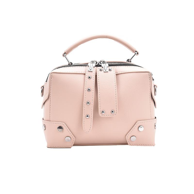 2026 Women's PU Rivet Shoulder Bag Multi Functial Crossbody Bag Handheld Boxed Makeup Bag Solid Color Small Square Bag