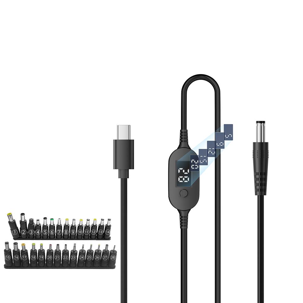Type-C To DC 5.5x2.5mm Power Cable 140W 6-Level Adjustable Voltage Display For Laptop Router Camera Charging Adapter Kit