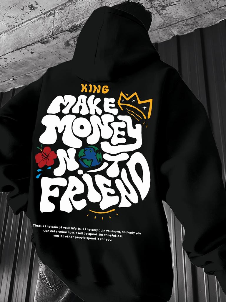 Loose hooded printed sweater jacket personalized casual versatile men's and women's couples jacket