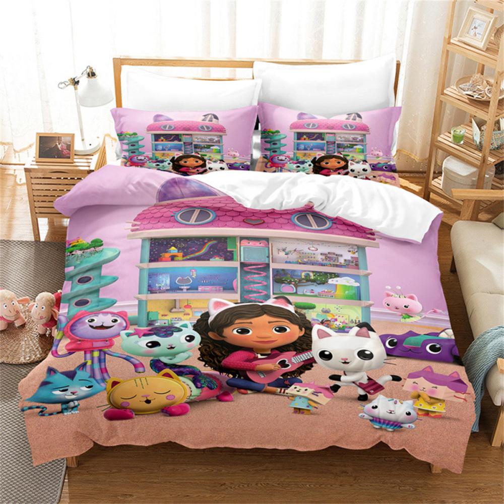 Cartoon Duvet Cover Pillowcase Bedding Set Girl Doll/House Adult Boy Girl Bedroom Decoration Children Single Double Large Size