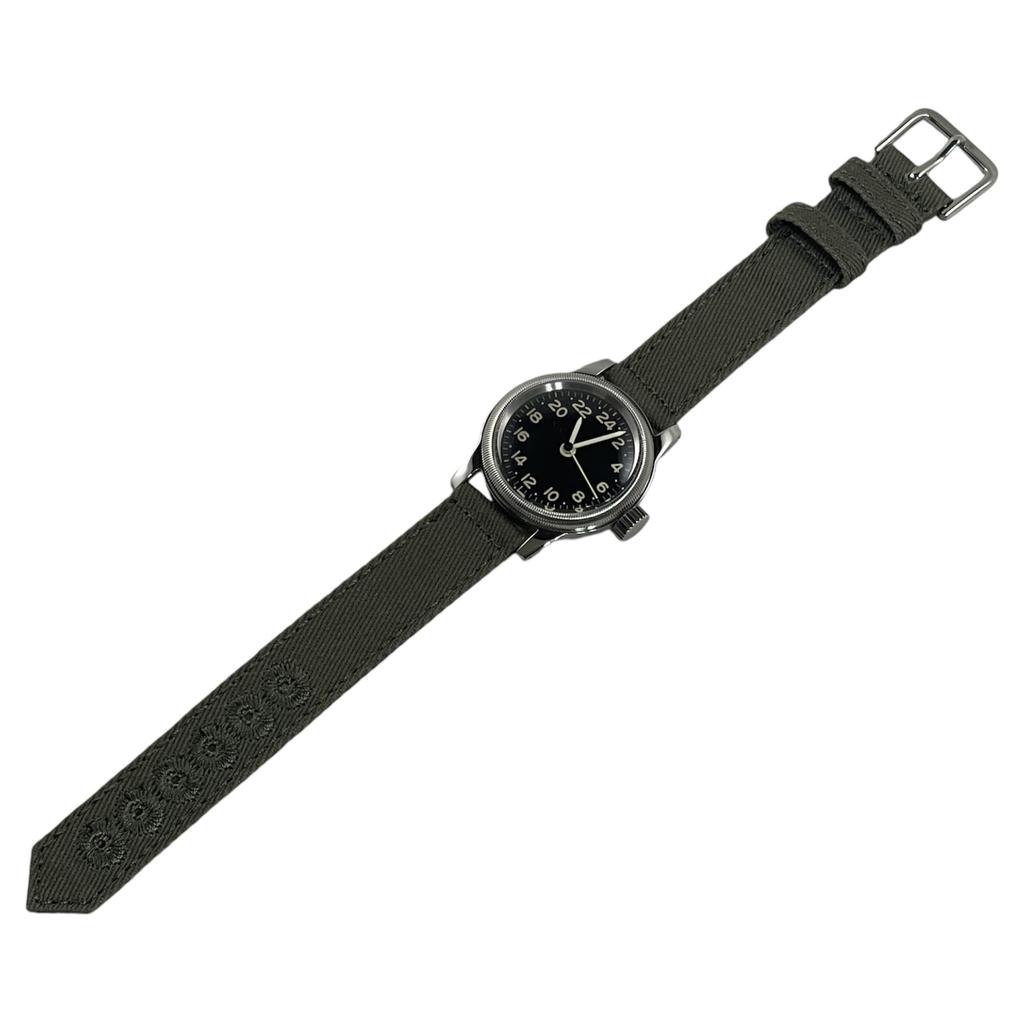 Military Type Black Green Cloth Strap M.R.M.W. Men's Watch, A-11, 24H, Dial,