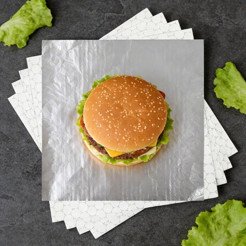 Pack Of 50/100 Aluminum Foil Burger Papers Double Layer Design Food Wrap Sheets For Heat Retention And Food Freshness