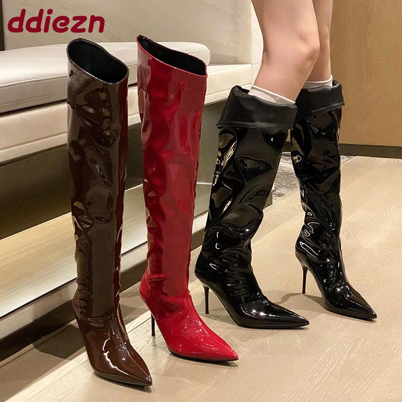 Fashion Fashion Pointed Toe Women Knee High Long Boots Shoes Party Ladies Modern Boots Heels Shoes Female Slip On Footwear Pumps new
