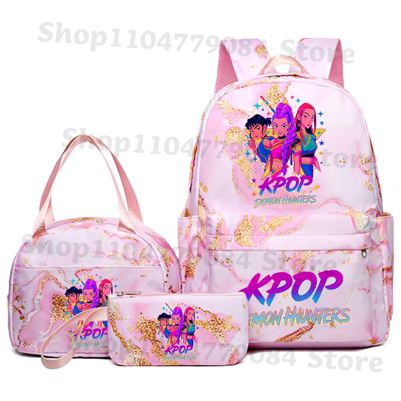 3-piece Korean Wave Devil Hunter Student Anime Fashion Backpack Pencil Case Set Gift