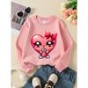 Kids Sweatshirt, Printed Round Neck Pullover, Cute Heart Character with Drink, Autumn And Winter ,Comfortable Warm Fashion Printed Top