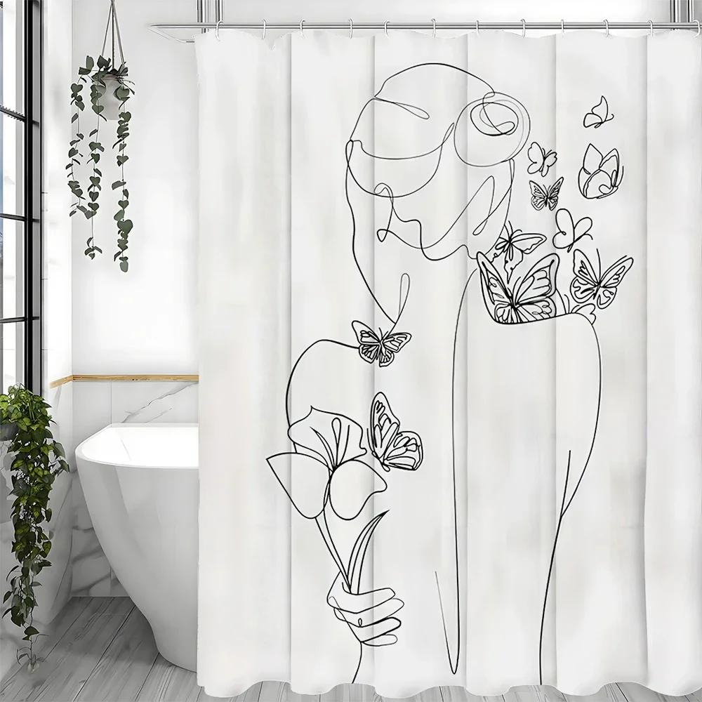 

Abstract Ladies Minimalist Mid-Century Floral Butterfly Modern Art Shower Curtain, Bathroom Decorative Shower Curtain, Waterproo W60H190(CM)-1 Pcs
