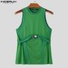 INCERUN Men Summer O Neck Sleeveless Patchwork Stretch Casual Sport Hollow Tank Tops