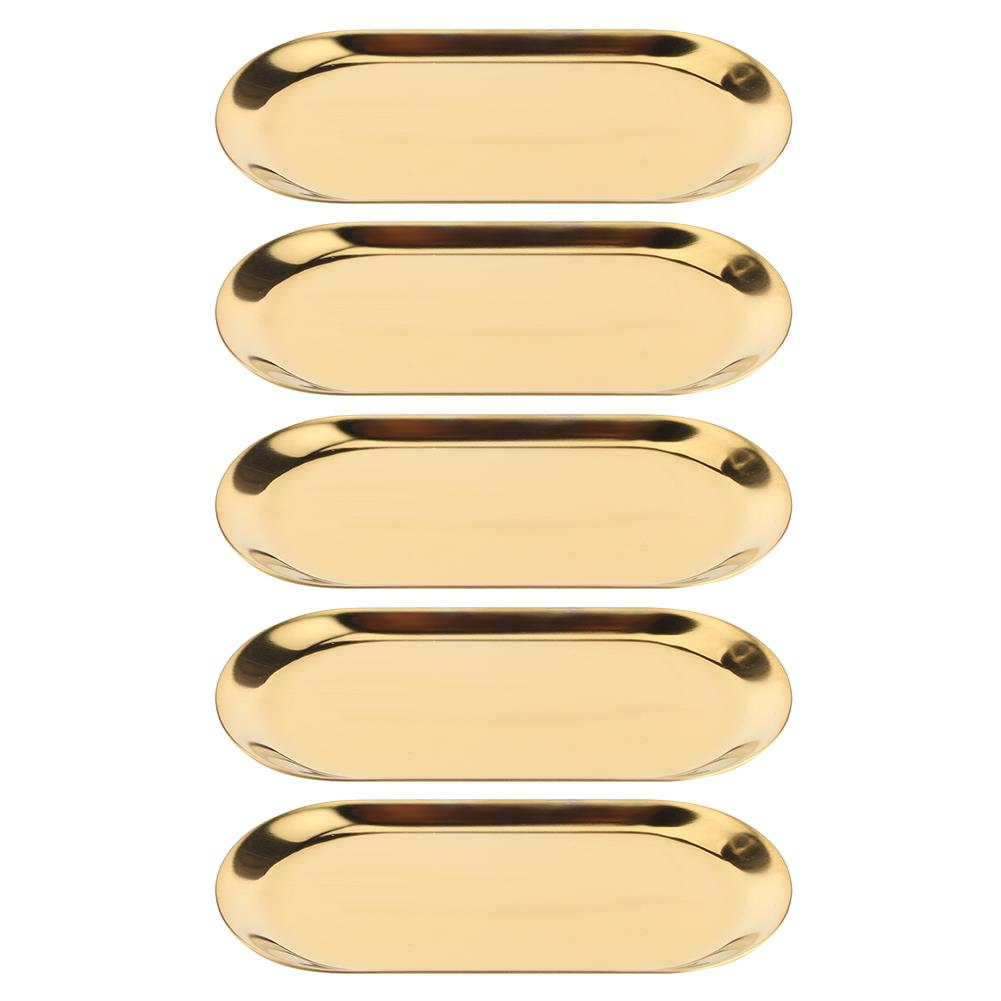 

5 шт. Поднос для полотенец овальной формы из нержавеющей стали, поднос для хранения косметики и ювелирных изделий, тарелка-органайзер, розовый