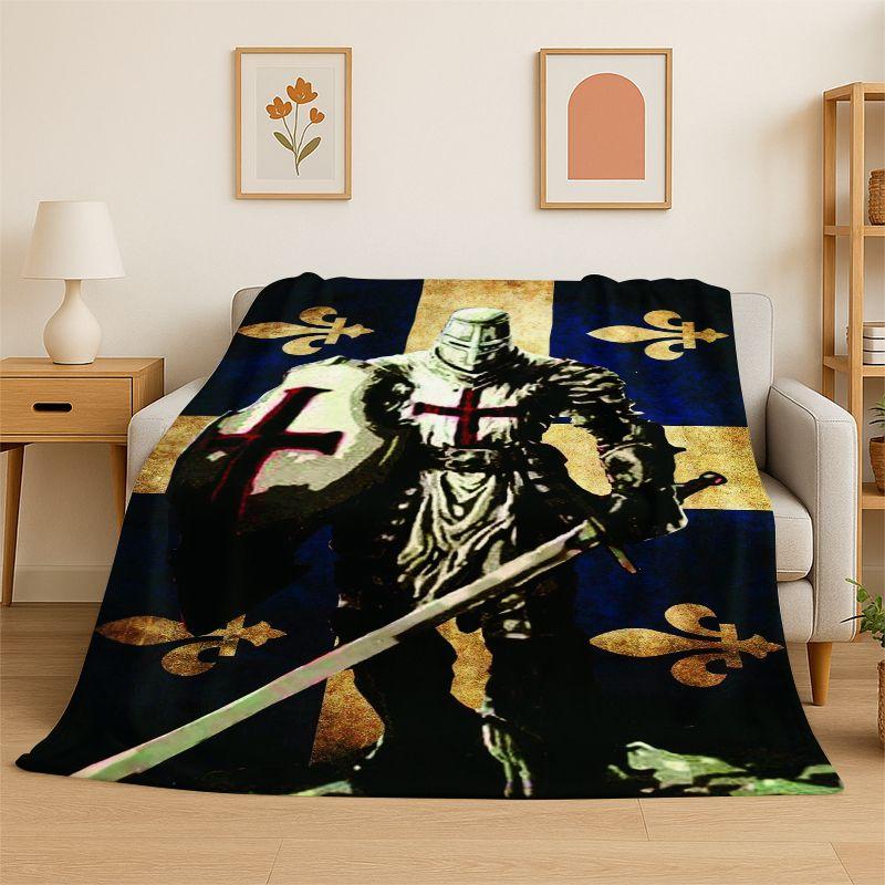 Templar Knight Dark Cavalier Crusaders Cartoon Flannel Blanket Soft Throw Blanket for Bedroom Living Room Bed Picnic Nap Cover