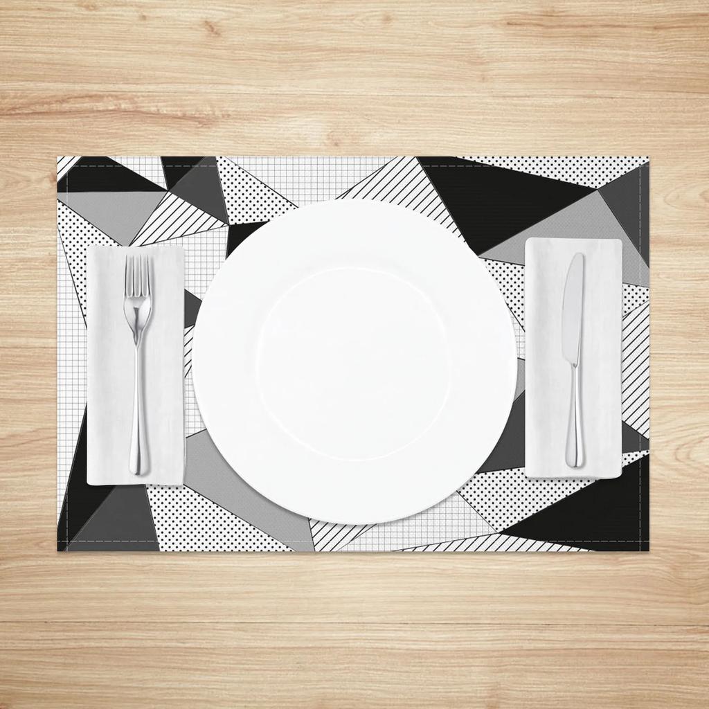 Black White Geometric Printed Kitchen Placemat Dining Table Mat Heat Resistant 4pc Linen Table Pads Tableware Home Decoration
