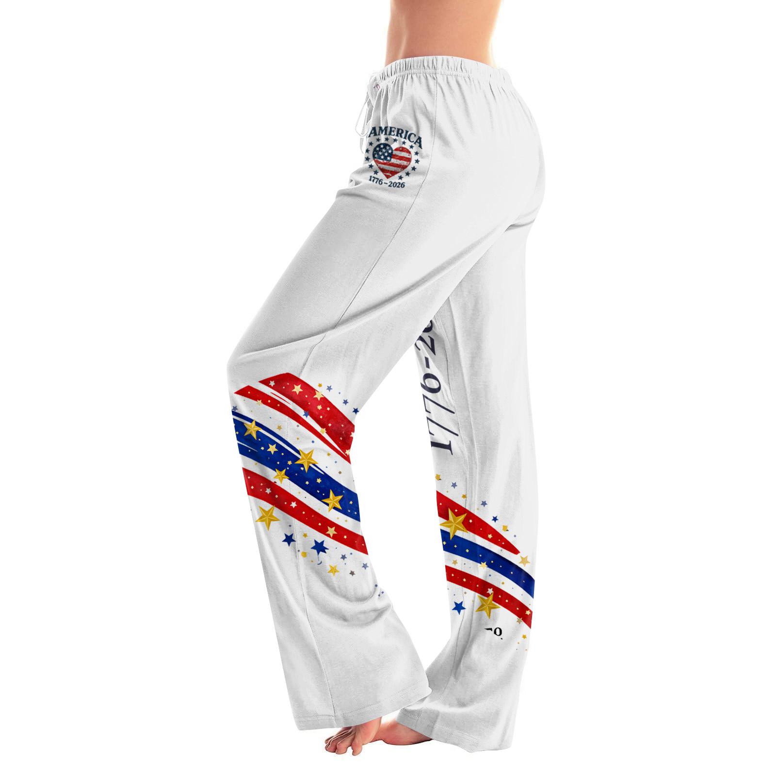 

Women s Drawstring Independence Day Festival Printed Trousers Casual Pants XL білий