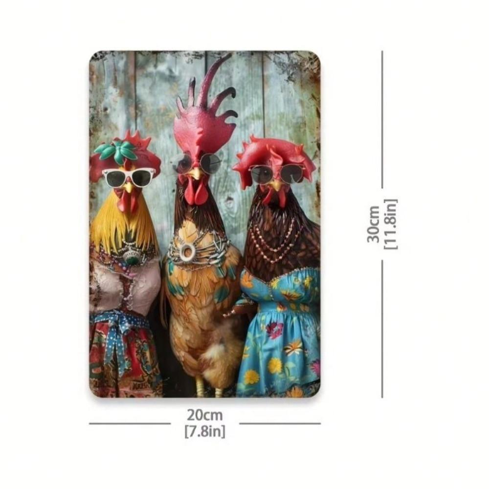 Vintage Metal Chicken Poster, Iron Foil Wall Art for Kitchen Decor