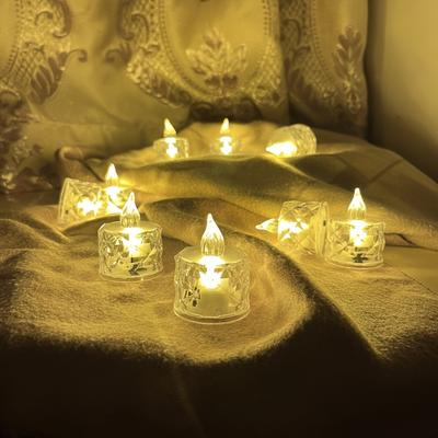 4/12 Peças Velas de Plástico Sem Chama Luzes LED a Pilha Velas de Chá com Chama Realista para Decoração de Mesa de Casa, Feriado, Casamento, Festa