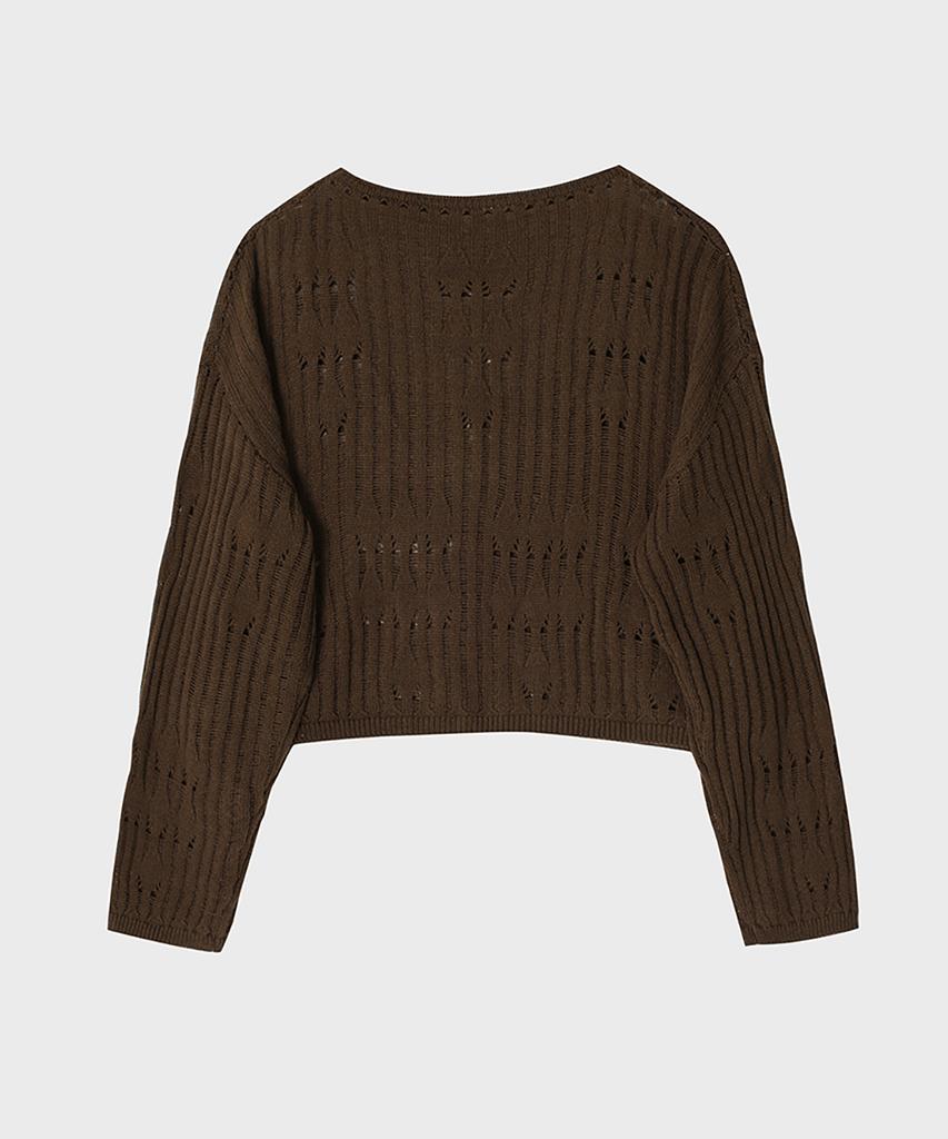 NOIRER FOR WOMAN Wool Damaged Boat Neck Knit Top (Brown)