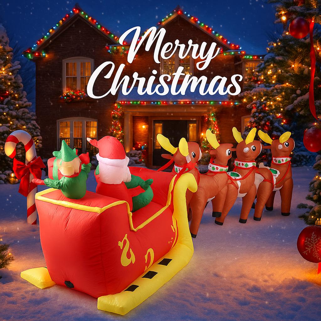 12.14FT Inflatable Toy Santa Sleigh Reindeer LED Lit Xmas Yard Party Decoration Christmas Home Supplies Ornament Festive Gift