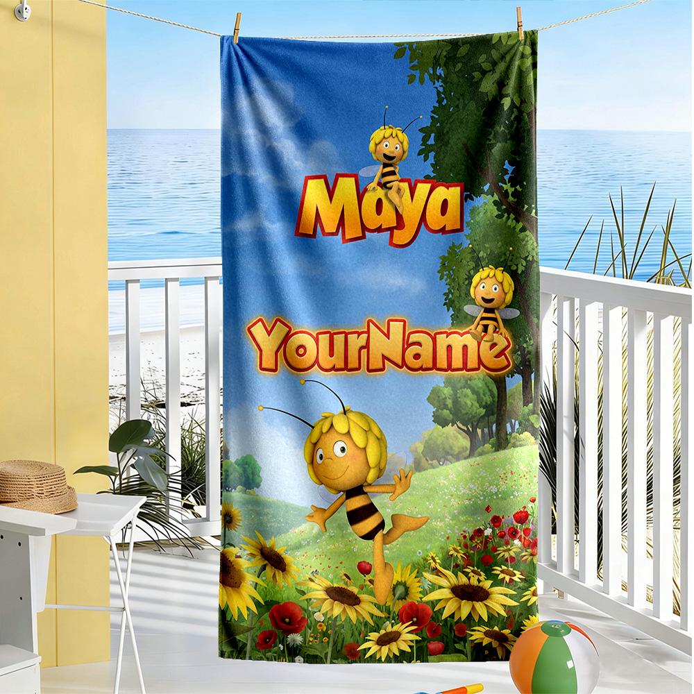 Biene Maja Customized Name Beach Towel Super Soft & Absorbent Suitable for Swimming Gym Camping Yoga Vacation