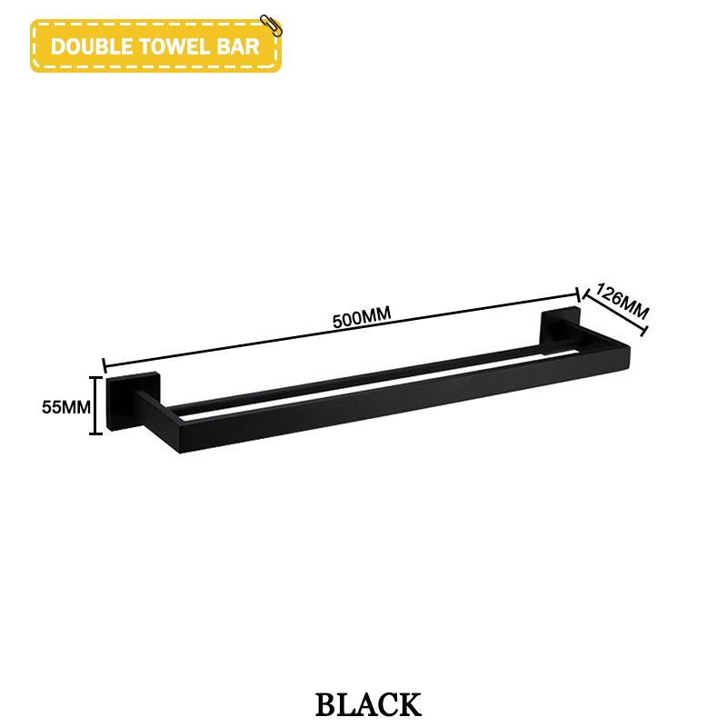 Accesorii negre pentru baie Raft pătrat din oțel inoxidabil Suport pentru prosoape Suport pentru șervețe Cârlig pentru haine Suport pentru pahare Pandantiv pentru perie de toaletă