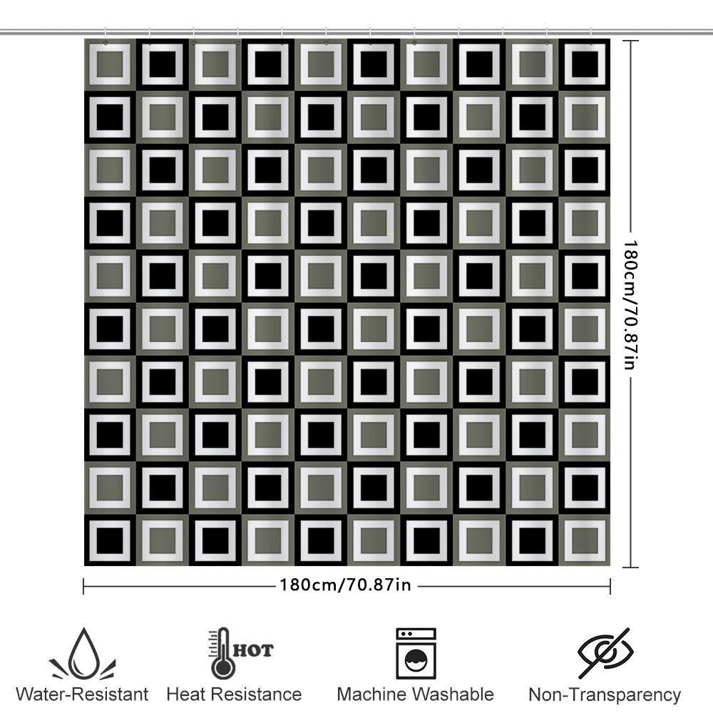 Modern Black White Gray Geometric Squares Shower Curtain Decorative Bathroom Waterproof Fabric Available In Various Sizes (Large