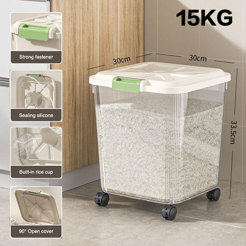 5/10/15Kg Rice Container Rice Storage Box Sealed Cereal Dispenser Insect Proof Pet Food Container Kitchen Organizer