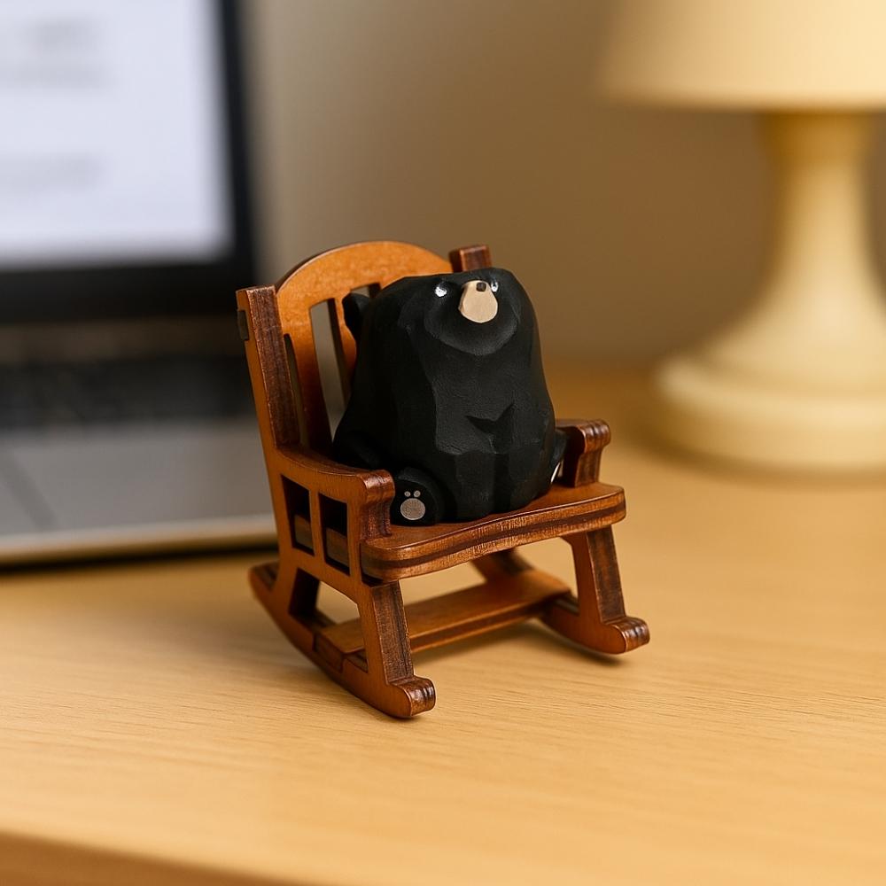 Solid Wood Hand Carved Bear Figurines Mini Bear Ornaments Small Chair Ornaments Table Decorate