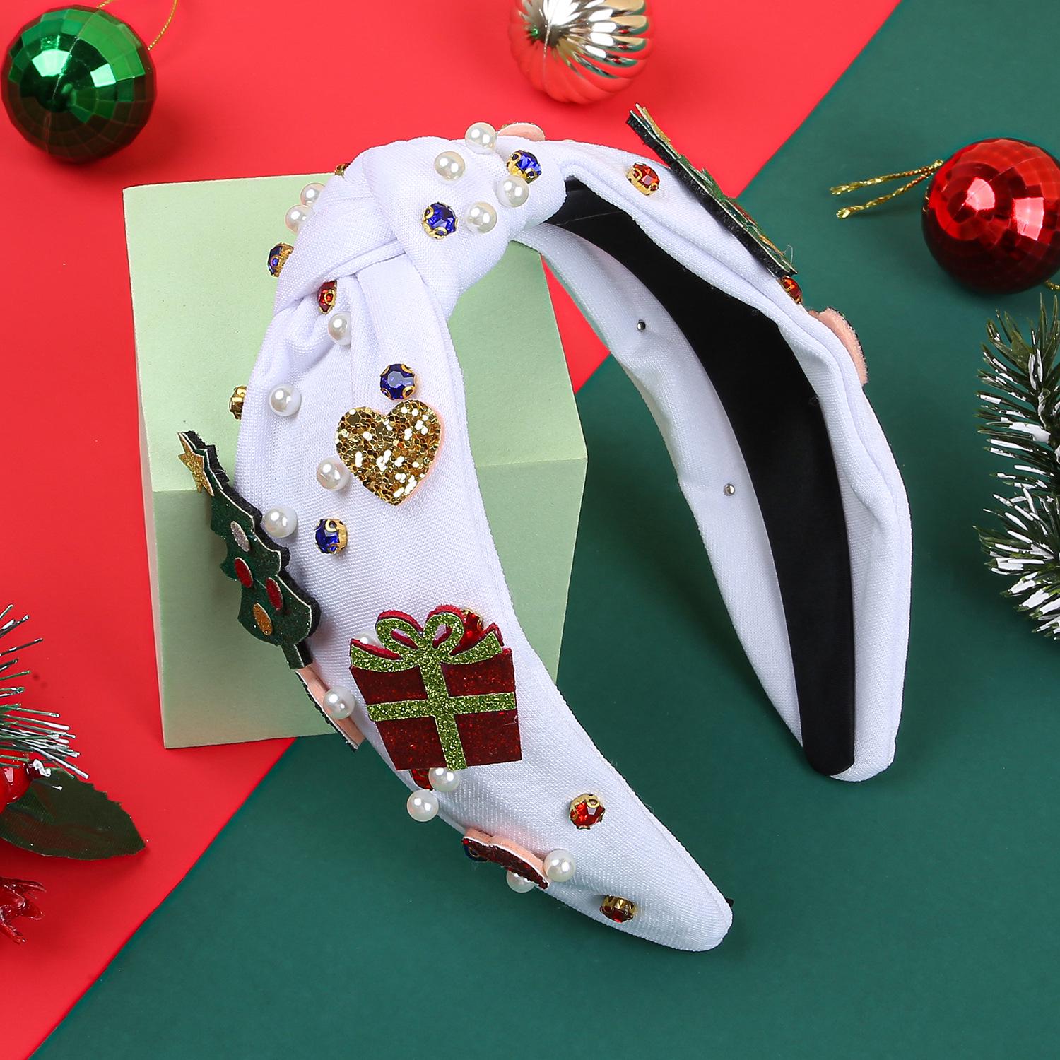 Christmas Rhinestone Reindeer & Santa Pearl Headband - Festive Cartoon Party Hair Accessory