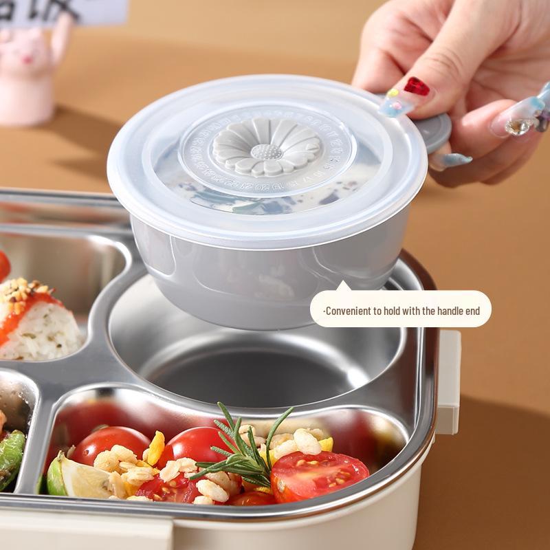 304 Stainless Steel Compartmentalized Portable Lunch Box - Microwave Safe Bento for Students & Office Workers.