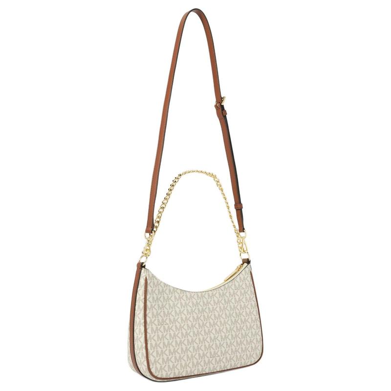Michael Kors Jet Set Travel Metal Logo Contrast Design Coated Canvas Faux Leather Crossbody Shoulder Bag Large Women's Vanilla White