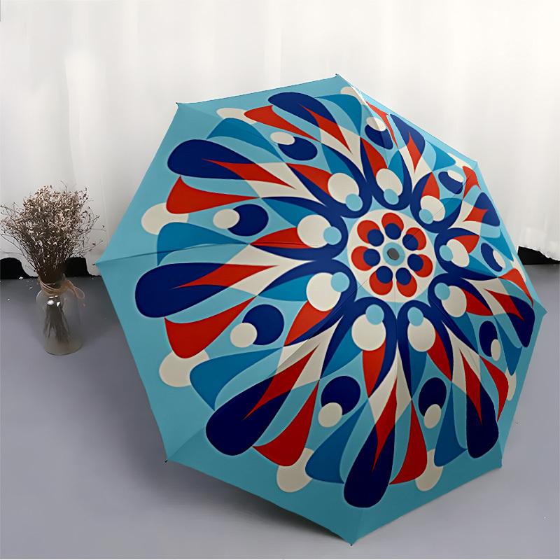 1pc Floral Mandala Automatic Open 8-Rib Windproof Umbrella, Travel & Commuting, Suitable for All Seasons