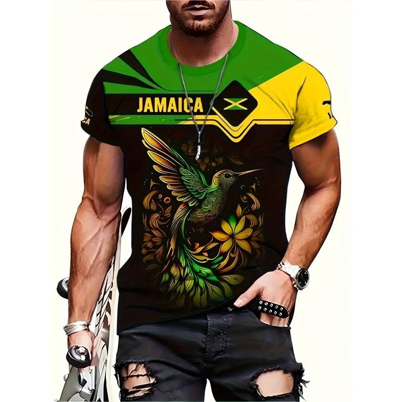 Jamaika Flagge Karte Grafik T-Shirt Für Männer Lustige Jamaikanische 3D Gedruckte T-Shirts Sommer Atmungsaktive Rundhals Oberteile Kurzarm T-Shirts