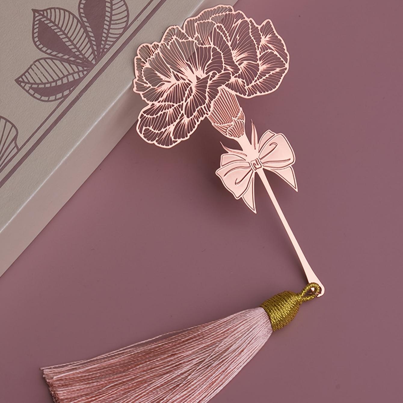 Ouyaohong Light Carnation Exquisite Bookmark, Luxury Design Hollow-Out Bookmark, Flower Bookmark, Perfect Gift For Students, Ideal For Book Lovers, Teachers
