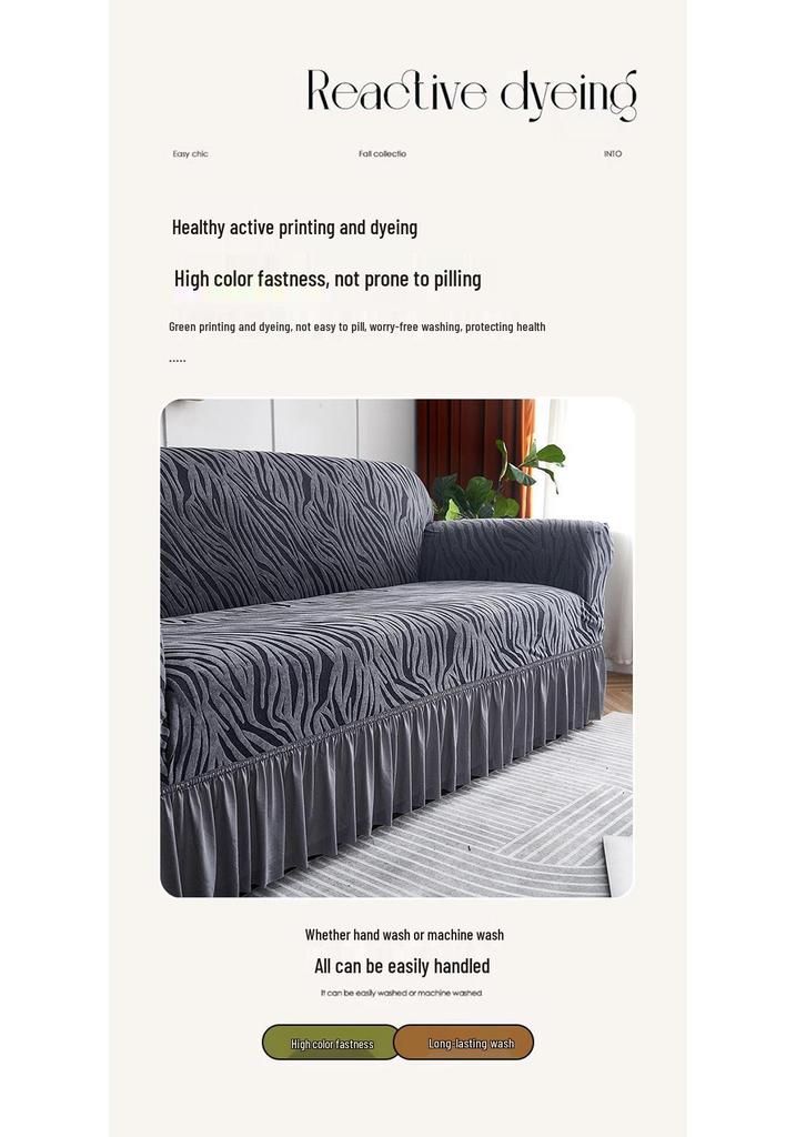 Thickened Elastic Jacquard Ruffle Sofa Cover for Three-Seater, Dustproof and All-Season.
