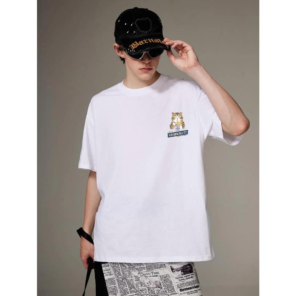 Harajuku Cat Cartoon Graphic Men Tshirt Casual Baggy Short Sleeve T-shirt Japanese Style Oversized T Shirt Y2k Men's Clothing
