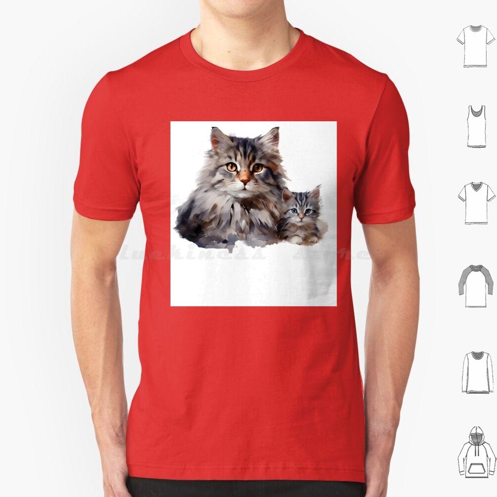Loving Mother Cat And Her Playful Kitten T Shirt Cotton Men Women DIY Print Cat Illustration Mother Cat And Kitten Cute Cat