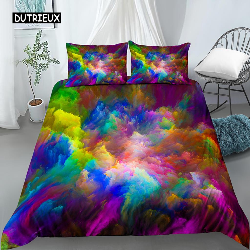 3D Tie Dye King Queen Duvet Cover Colorful Splash Ink Bedding Set for Kids Teens Adults Modern Art Polyester
