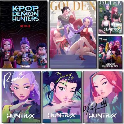 Pintura Diamante 5D DIY Kpop Demon-Hunters Anime Rumi Mira Zoey Desenho de Menina Desenho Cruzado Mosaico Decoração de Casa