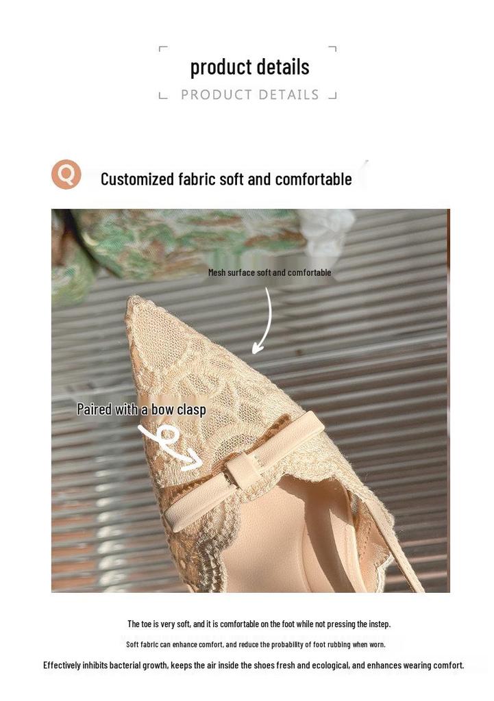 Bow Lace Embroidered Pointed Toe Stilettos - Women's Slimming Hollow High Heels for Summer