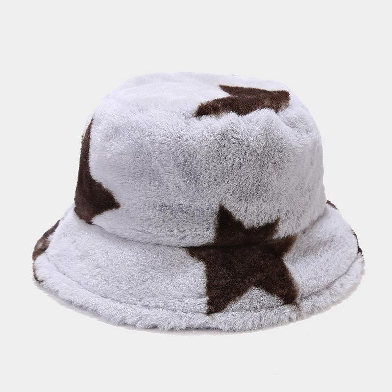 Autumn and Winter New Thickened Plush Pentagram Bucket Hat Female Internet Celebrity Fashion Trend Warm Basin Hat Casual Visor