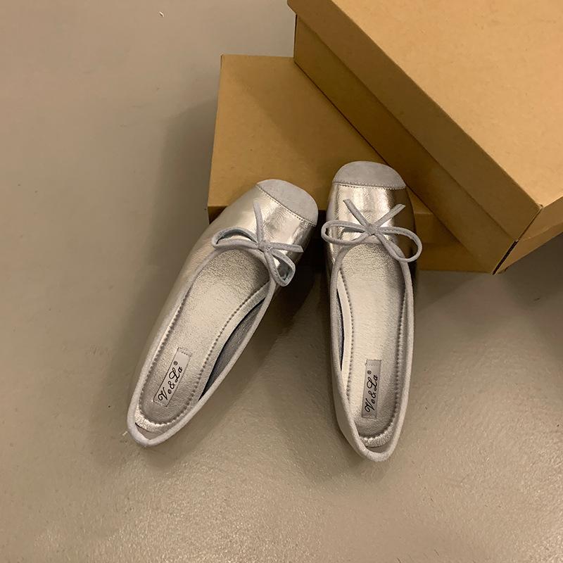 Silver Ballet Soft-soled Single Shoes for Women's 2025 Spring New French Evening Breeze Gentle Flat-bottomed Light-mouth Beanie Ladyshoes
