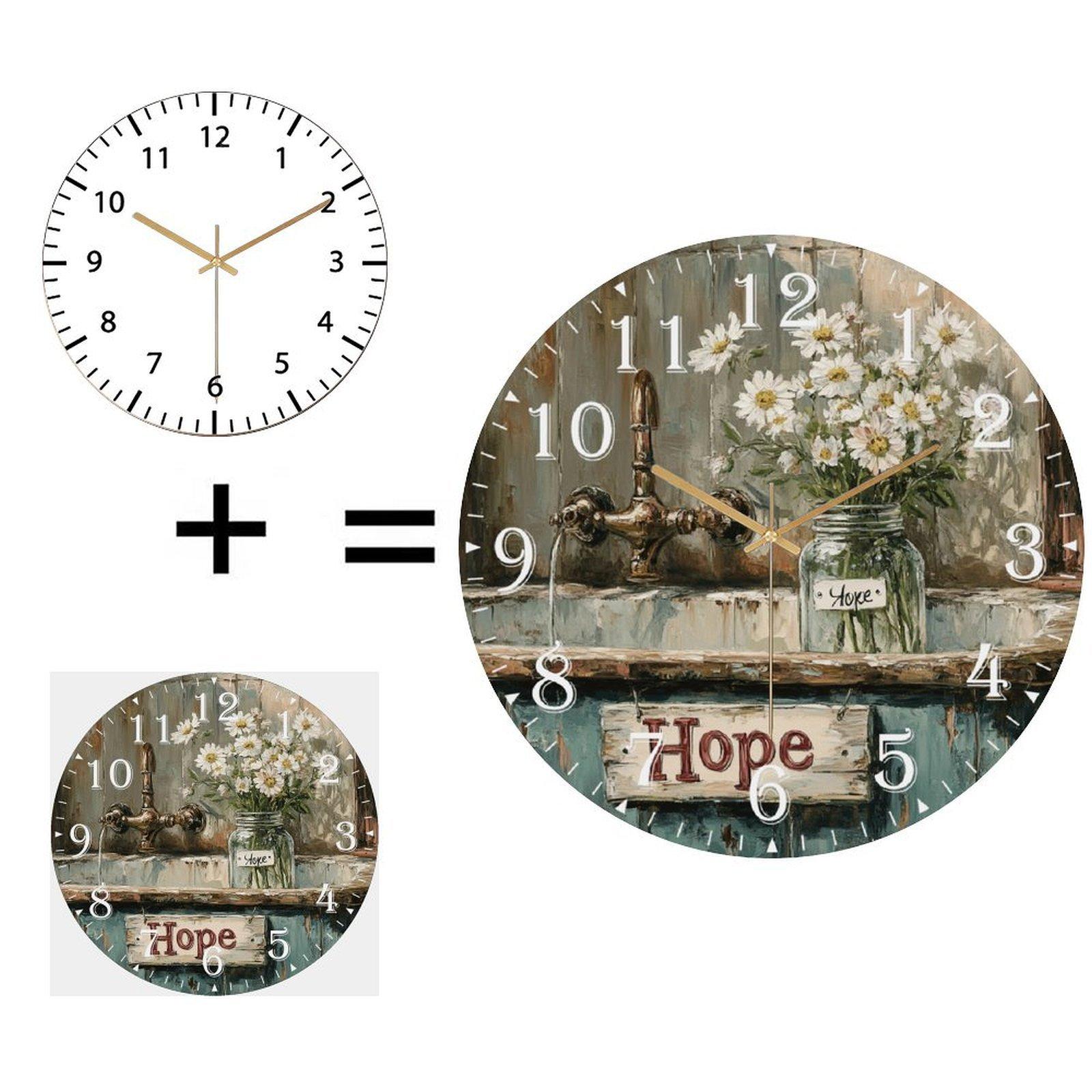 30x30cm Modern Glass Clock Custom Logo Silent Quartz Movement Round Clear Wall Clock Decor 12 in(30.48cm)