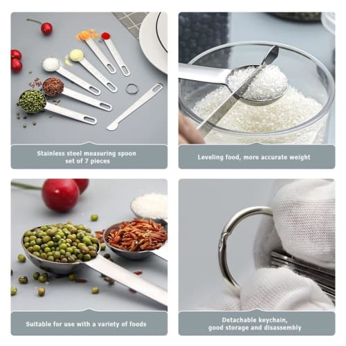 Ensemble de 7 cuillères à mesurer YFWOOD, Cuillère à mesurer la farine, Cuillère à soupe en acier inoxydable, Cuillère à café, et Spatule fine, Importé d'Europe et des États-Unis, Ea